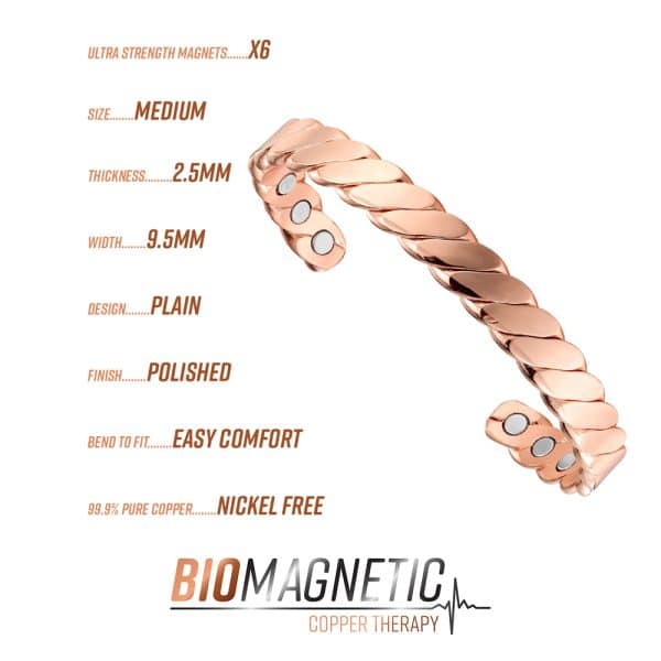 Twist Copper Therapy Bracelet M12 Copper Info