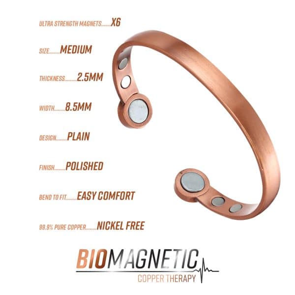 Classic Copper Therapy Bracelet with 6 Neodymium Magnets - Magnetic therapy M13 Copper Info