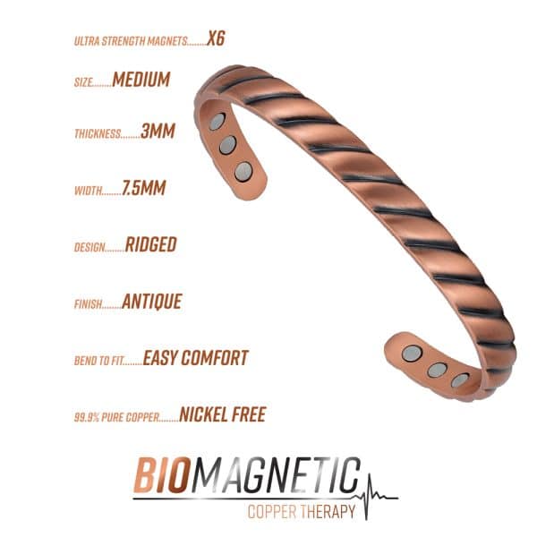 Rope Copper Therapy Bracelet with 6 Neodymium Magnets - Magnetic therapy M9 Copper Info