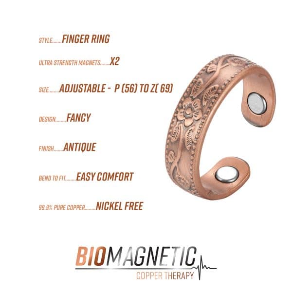 Antique Copper Healing Ring R4 Magnetic info graphic