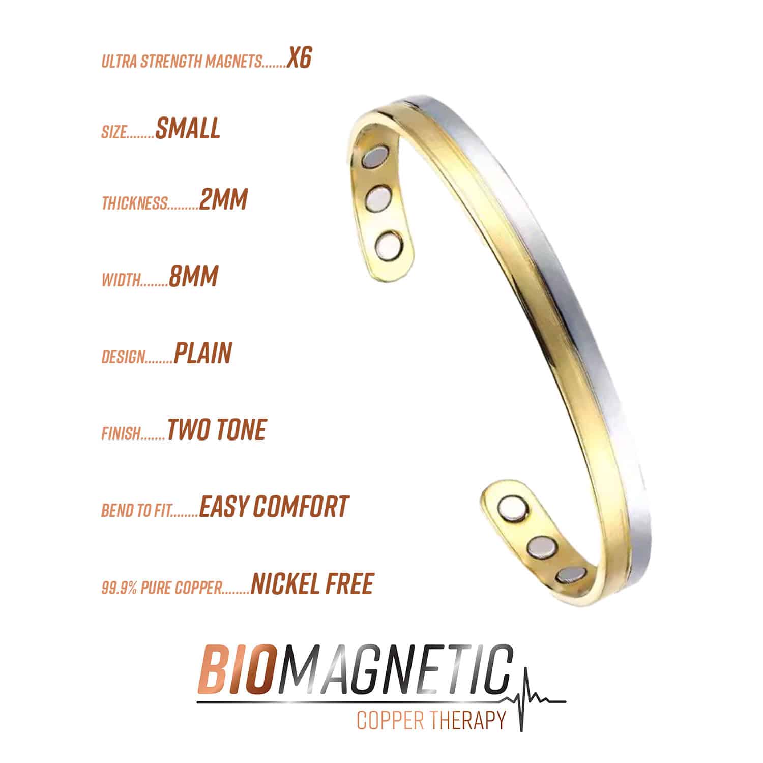 Two-Tone Magnetic Copper Therapy Bracelet for Pain Relief | Small Size - Image 2