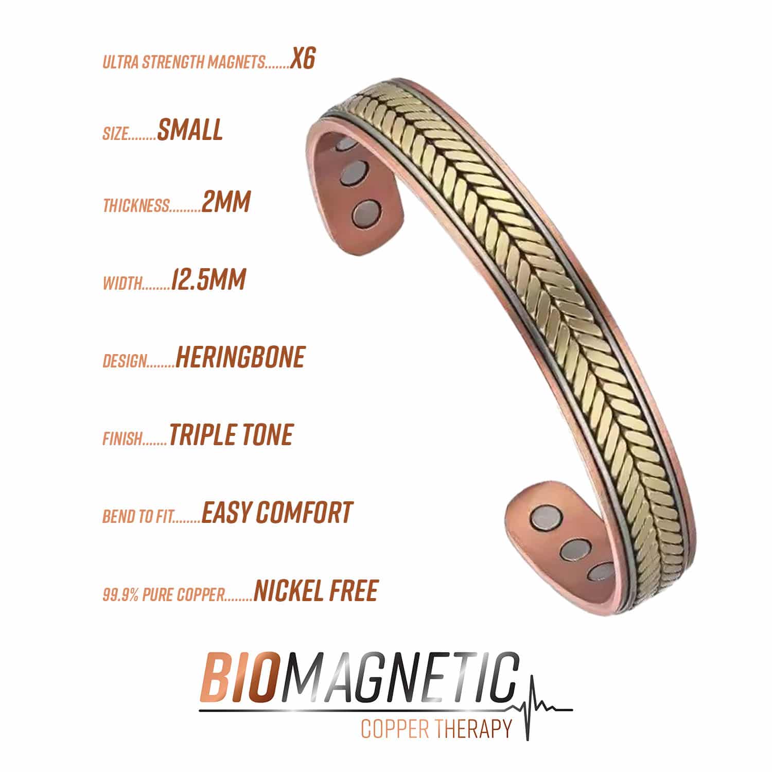 Patterned Magnetic Copper Therapy Bracelet for Pain Relief | Small Size - Image 2