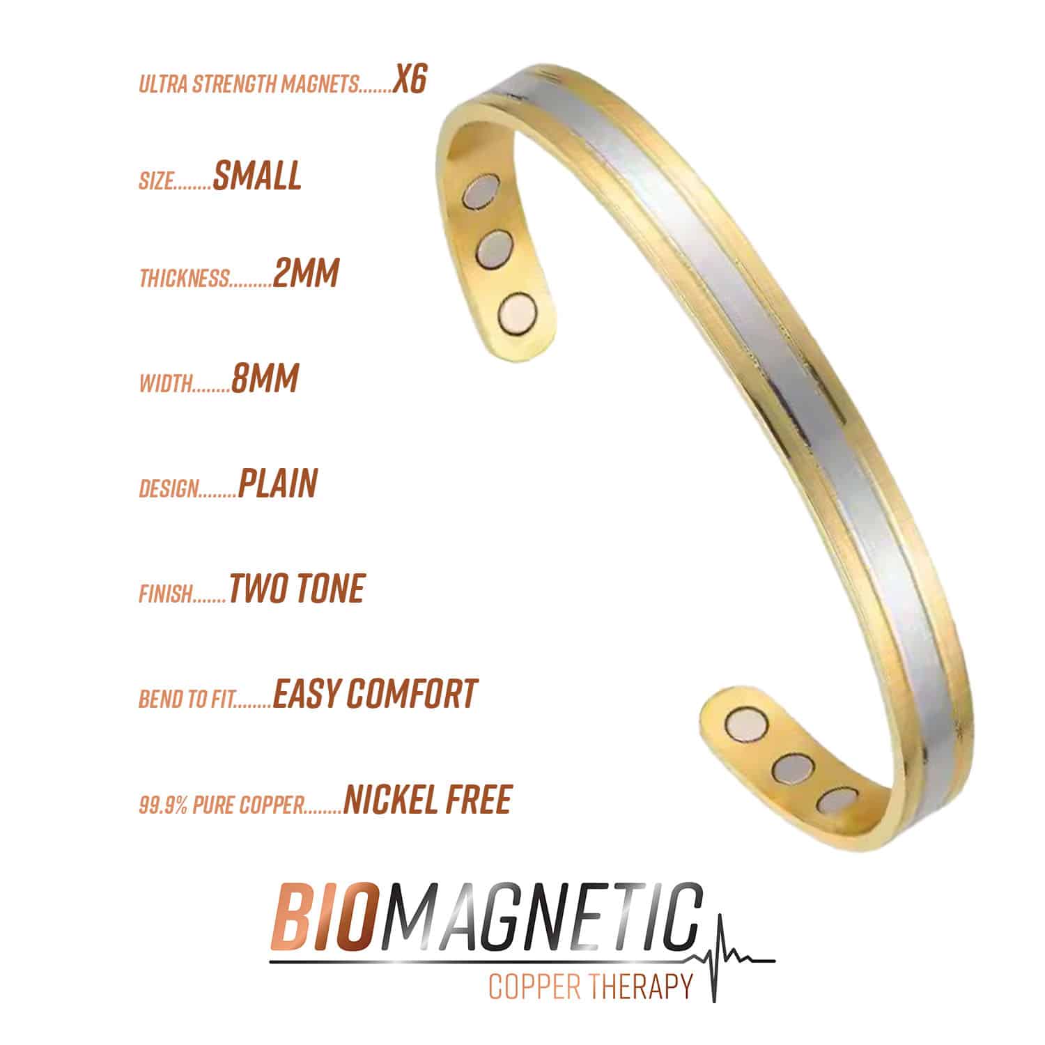 Two-Tone Magnetic Copper Therapy Bracelet for Pain Relief | Adjustable Wellness Cuff - Image 2