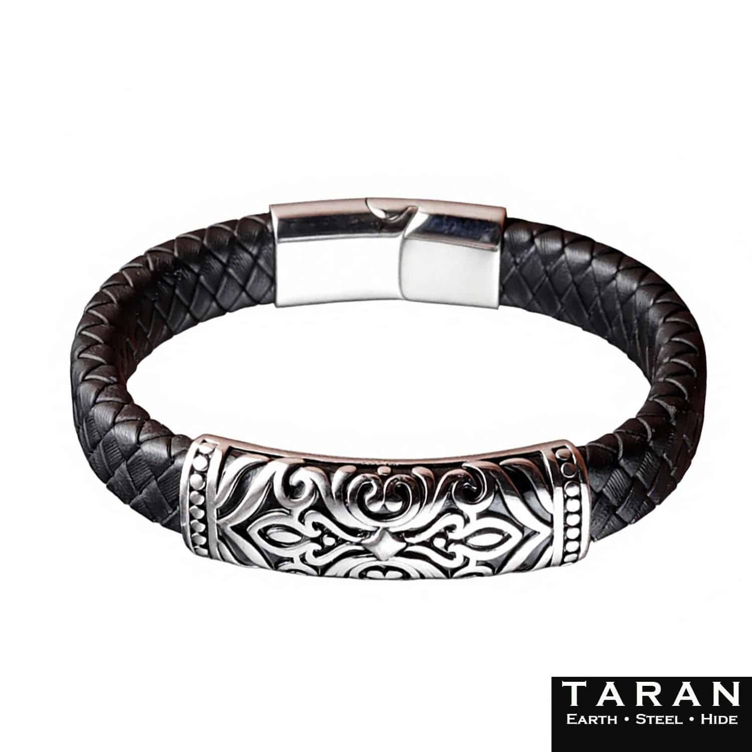 Men's Black Leather Bracelet | Celtic Totem Plate | Taran - Image 4