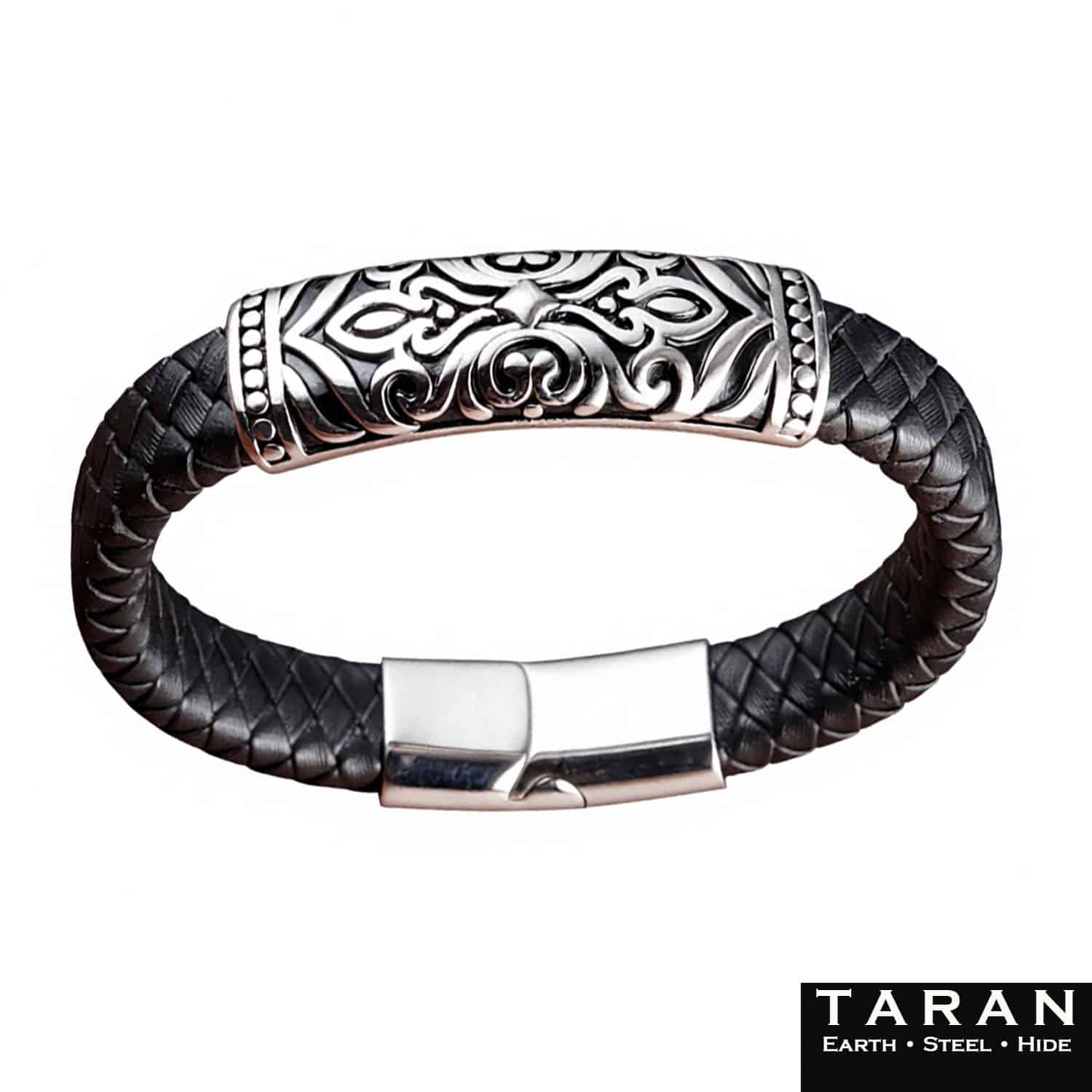 Men's Black Leather Bracelet | Celtic Totem Plate | Taran - Image 3