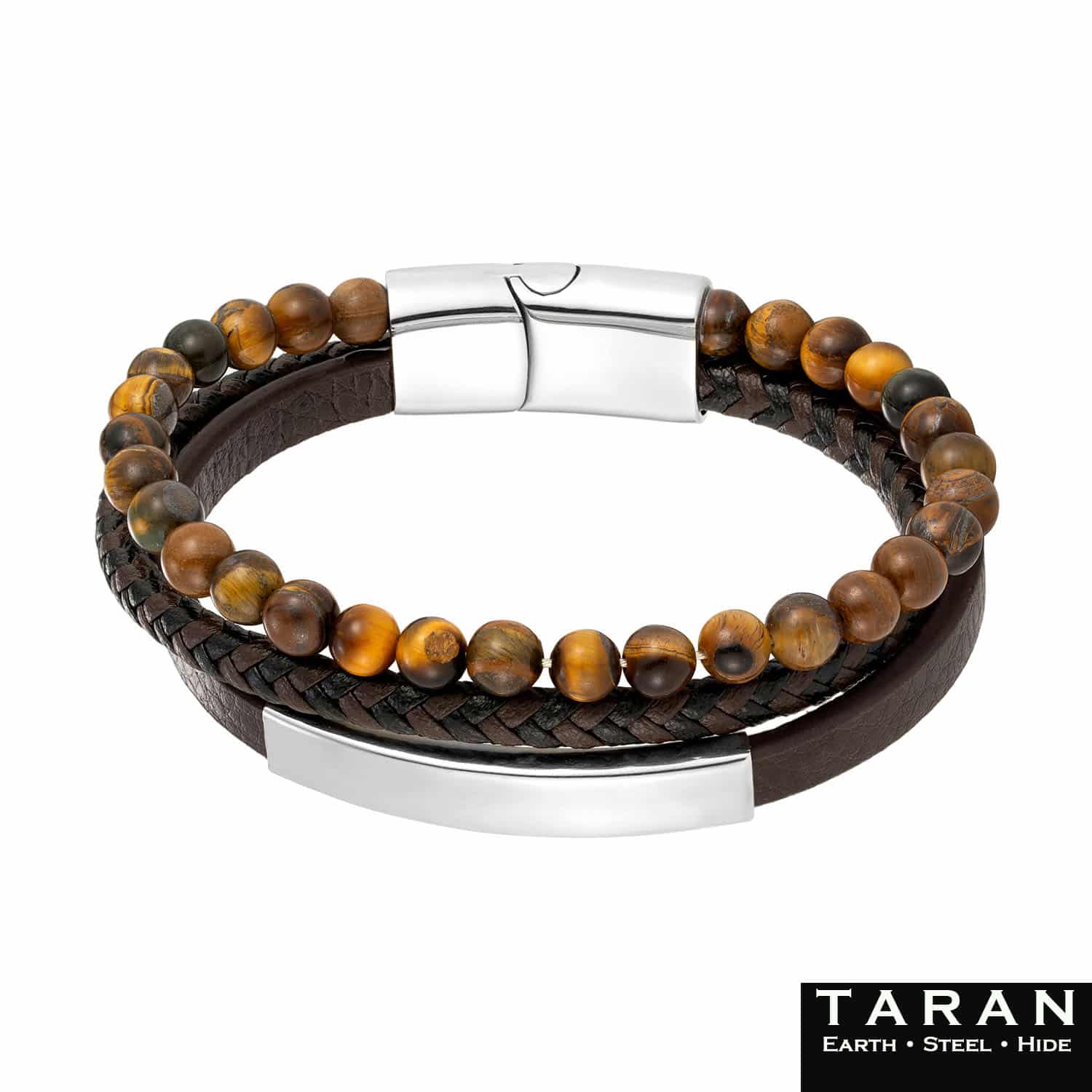 Men's Tiger Eye Bead & Leather Bracelet | Taran - Image 4