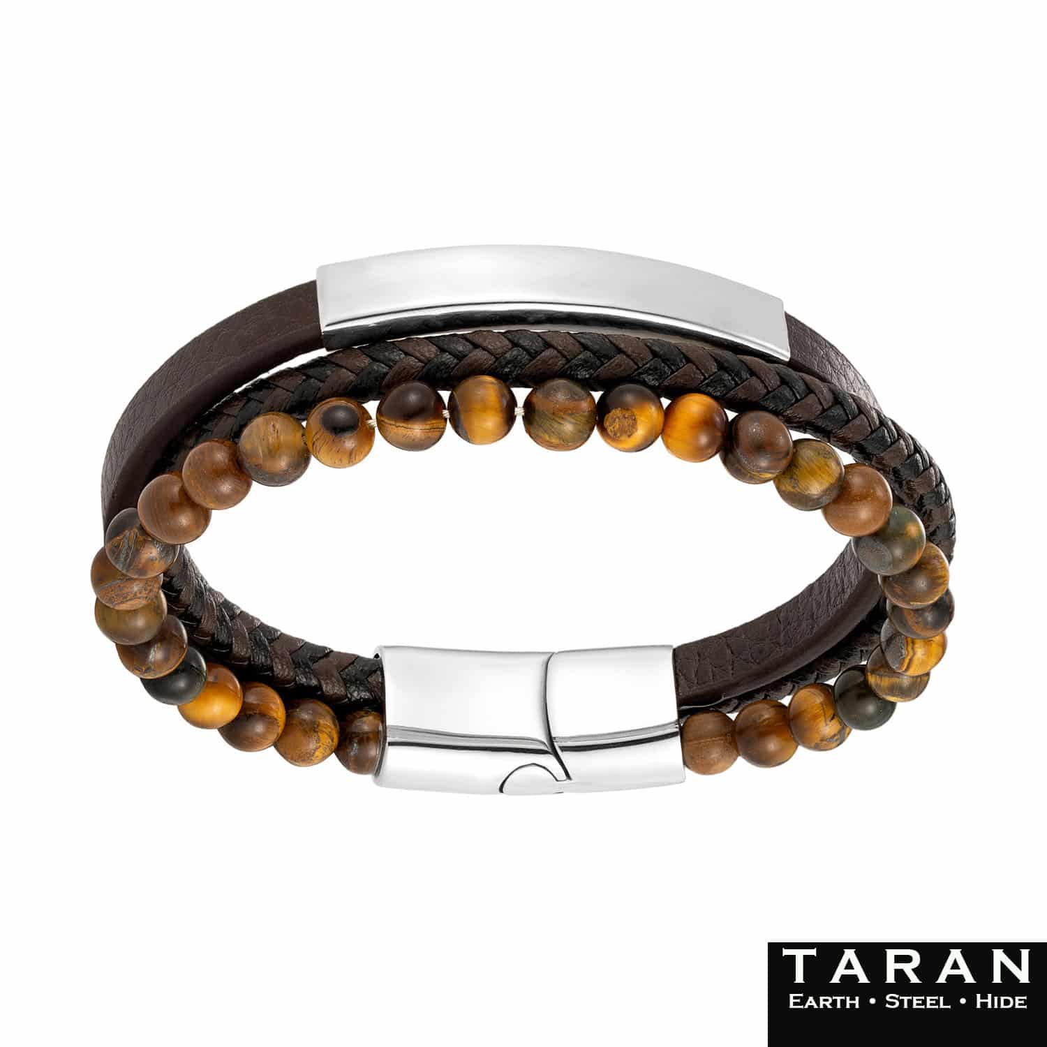 Men's Tiger Eye Bead & Leather Bracelet | Taran - Image 3