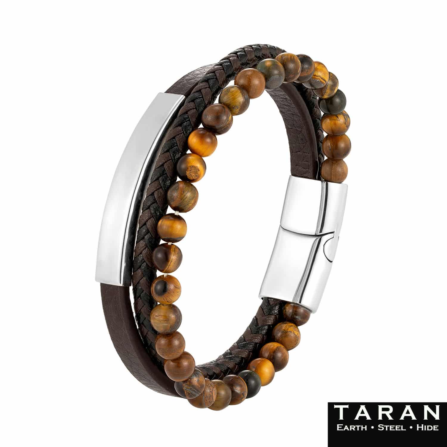 Men's Tiger Eye Bead & Leather Bracelet | Taran - Image 2