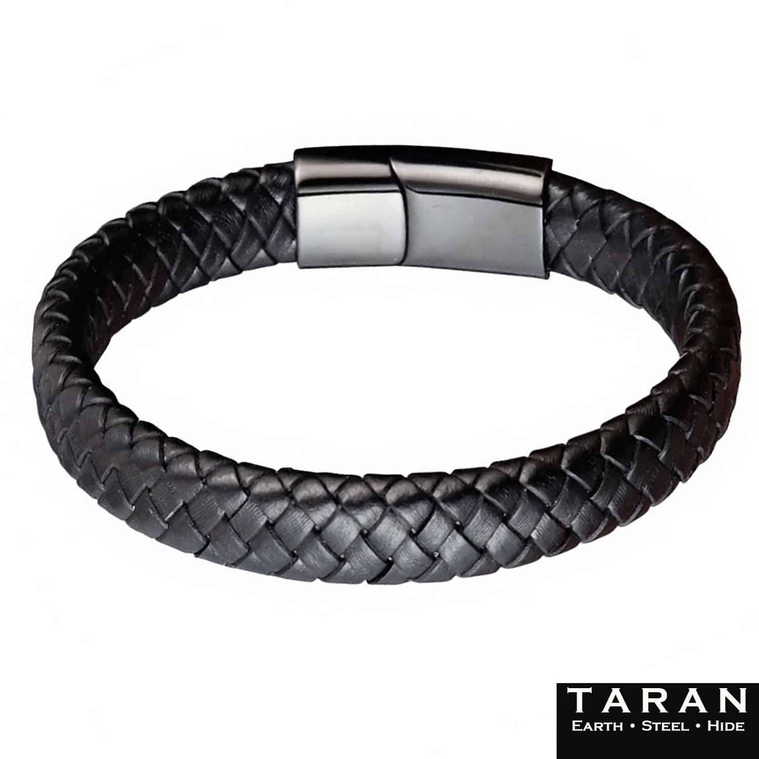 Men's Black Braided Leather Bracelet | Magnetic Clasp | Taran - Image 4