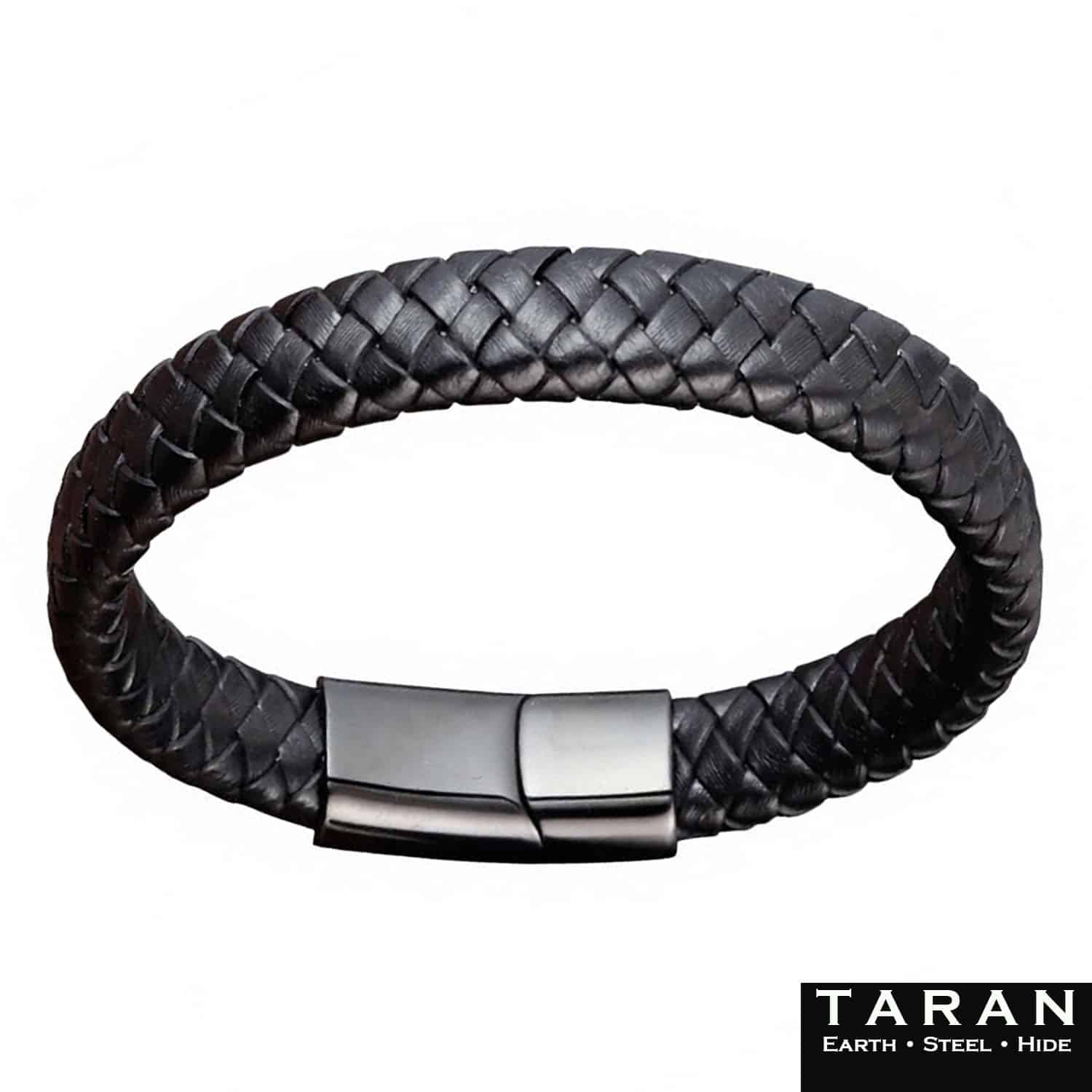 Men's Black Braided Leather Bracelet | Magnetic Clasp | Taran - Image 3