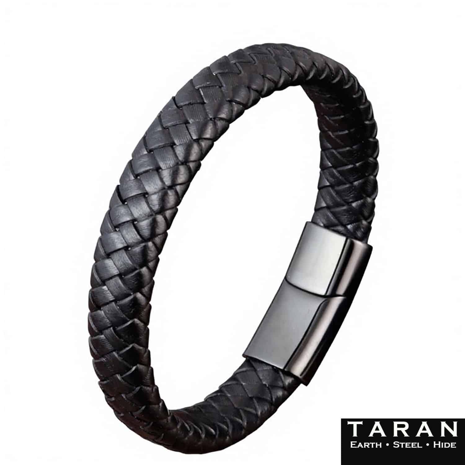 Men's Black Braided Leather Bracelet | Magnetic Clasp | Taran - Image 2