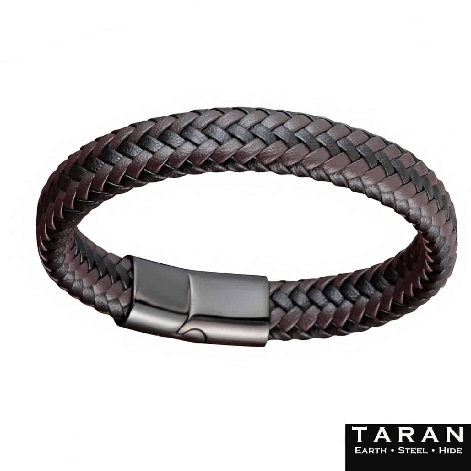 Men's Brown & Black Braided Leather Bracelet | Taran - Image 3