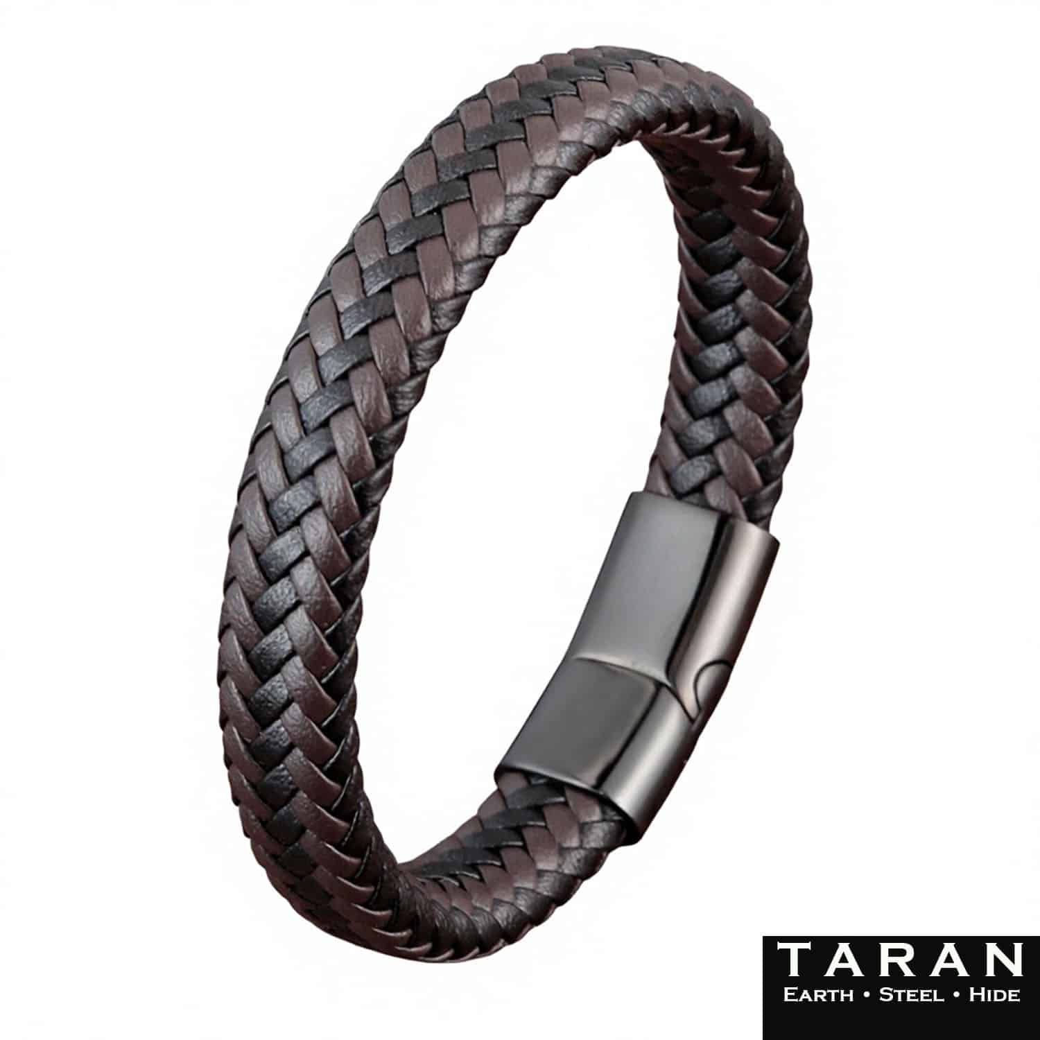 Men's Brown & Black Braided Leather Bracelet | Taran - Image 2