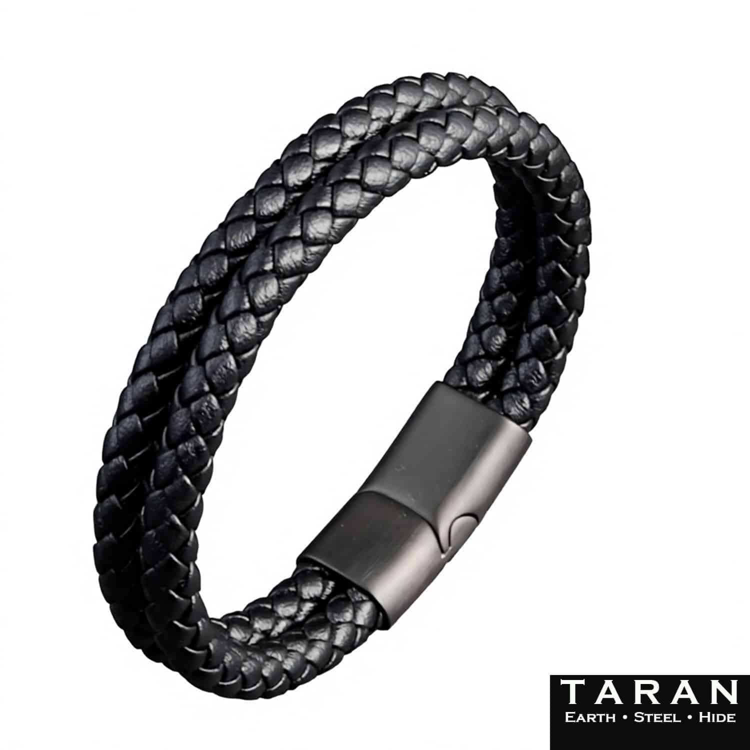 Men's Black Double Rope Leather Bracelet | Taran - Image 2