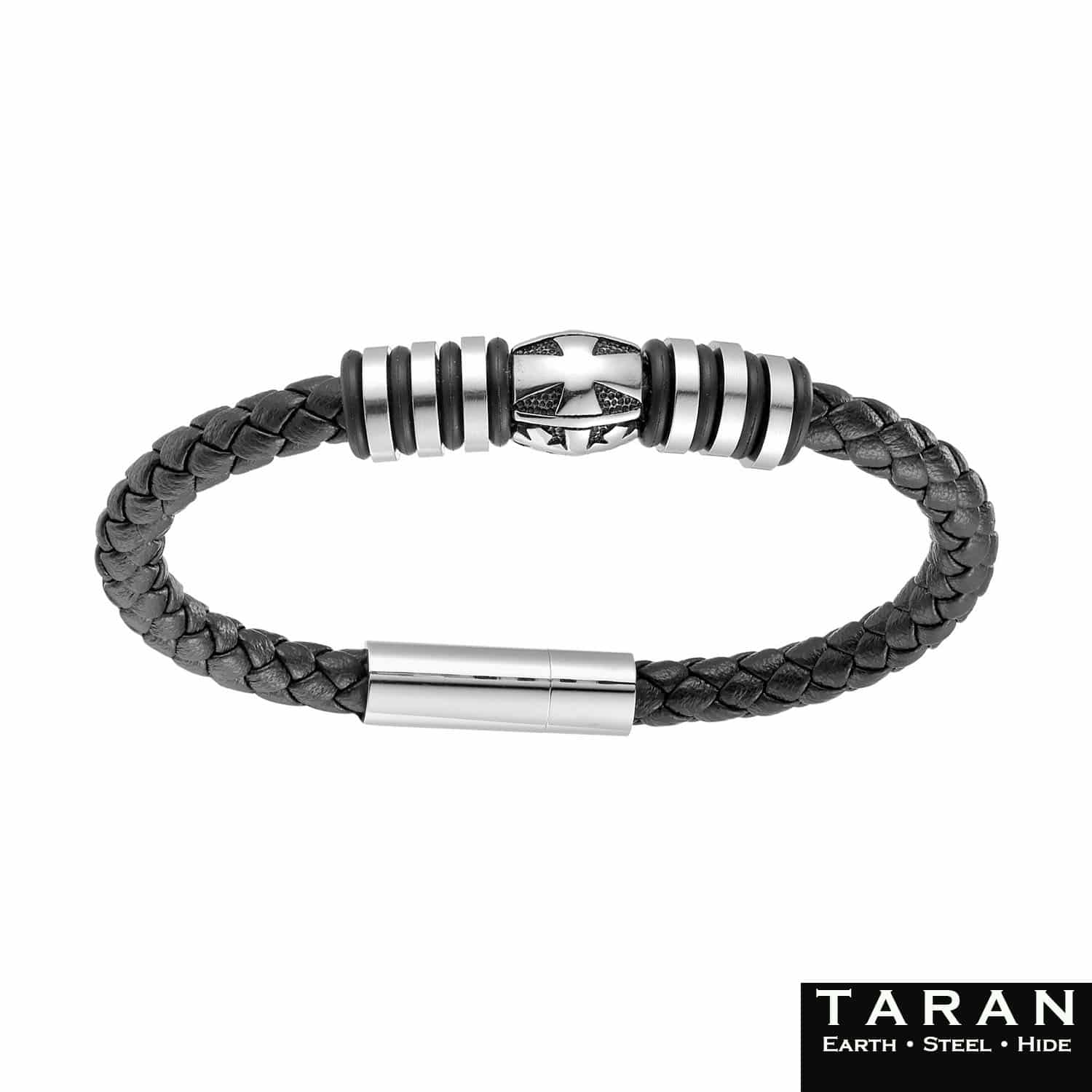 Men's Black Leather Bracelet | Star Bead Charm | Taran - Image 3