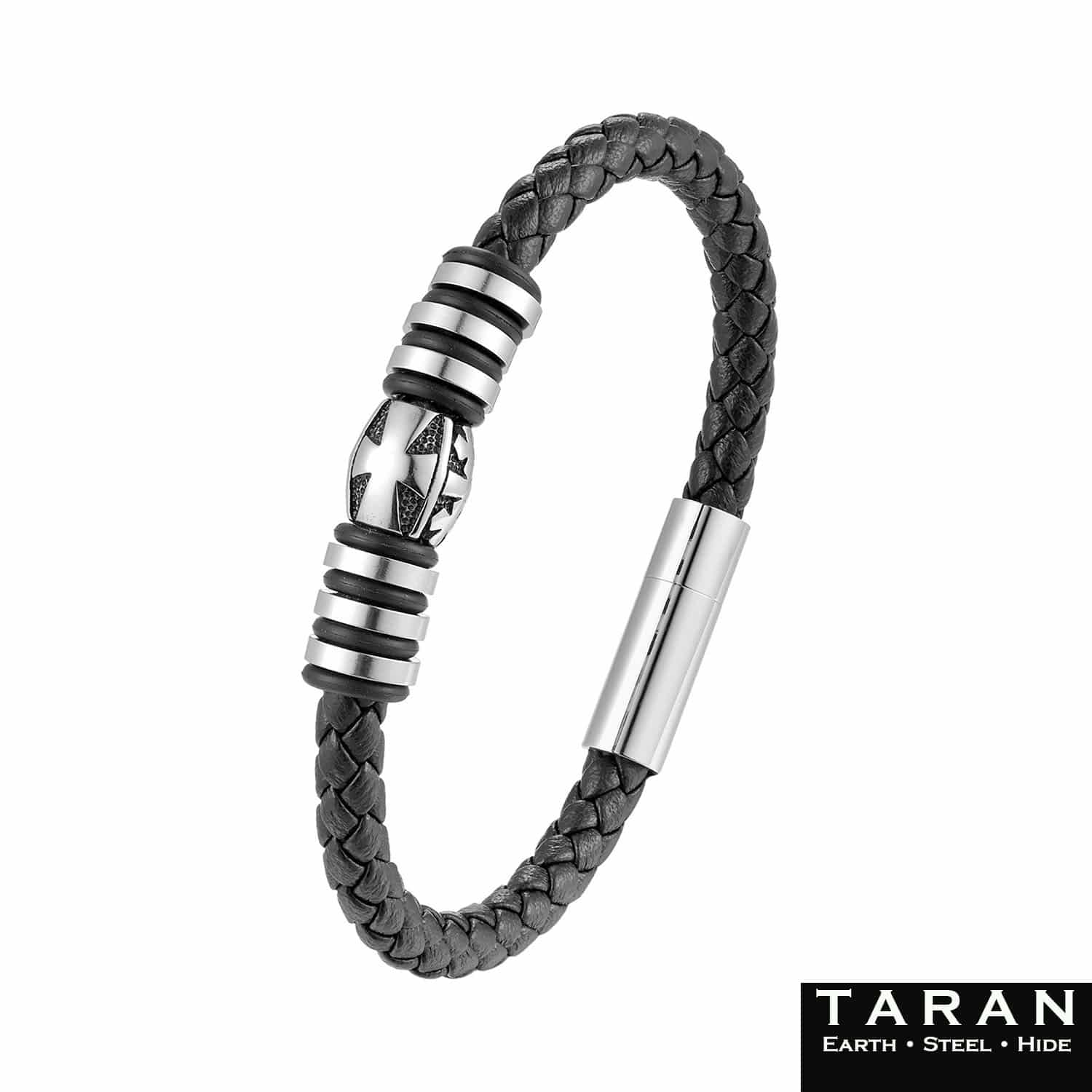 Men's Black Leather Bracelet | Star Bead Charm | Taran - Image 2