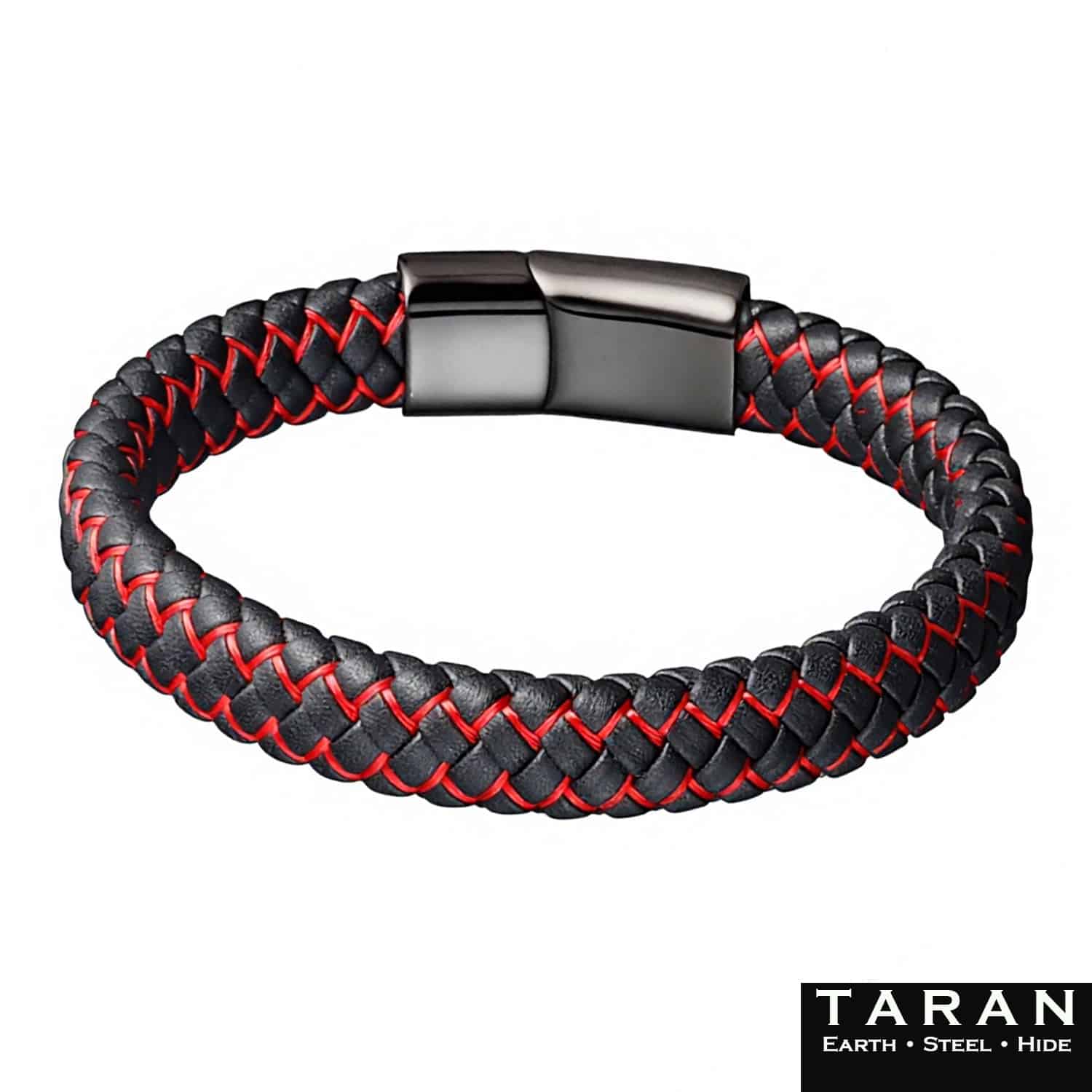 Men's Black & Red Braided Leather Bracelet | Taran - Image 4