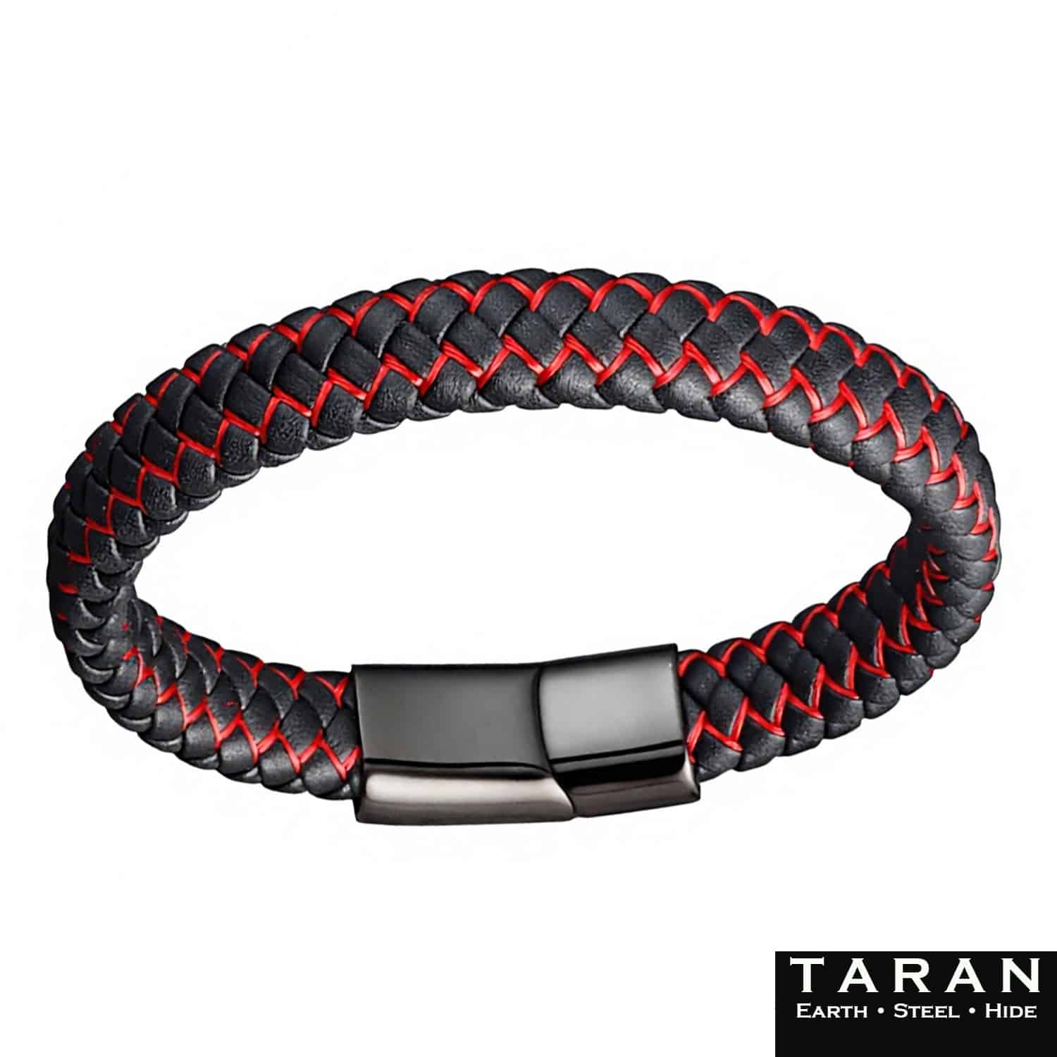 Men's Black & Red Braided Leather Bracelet | Taran - Image 3