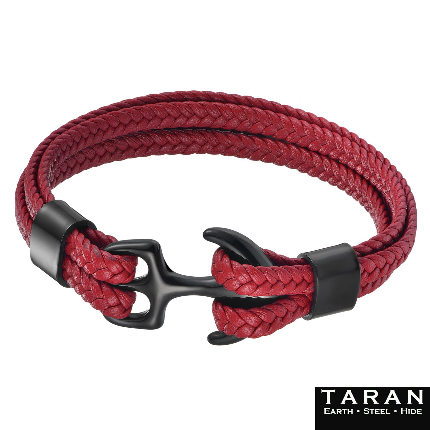 Men's Red Leather Bracelet | Anchor Clasp | Taran - Image 4
