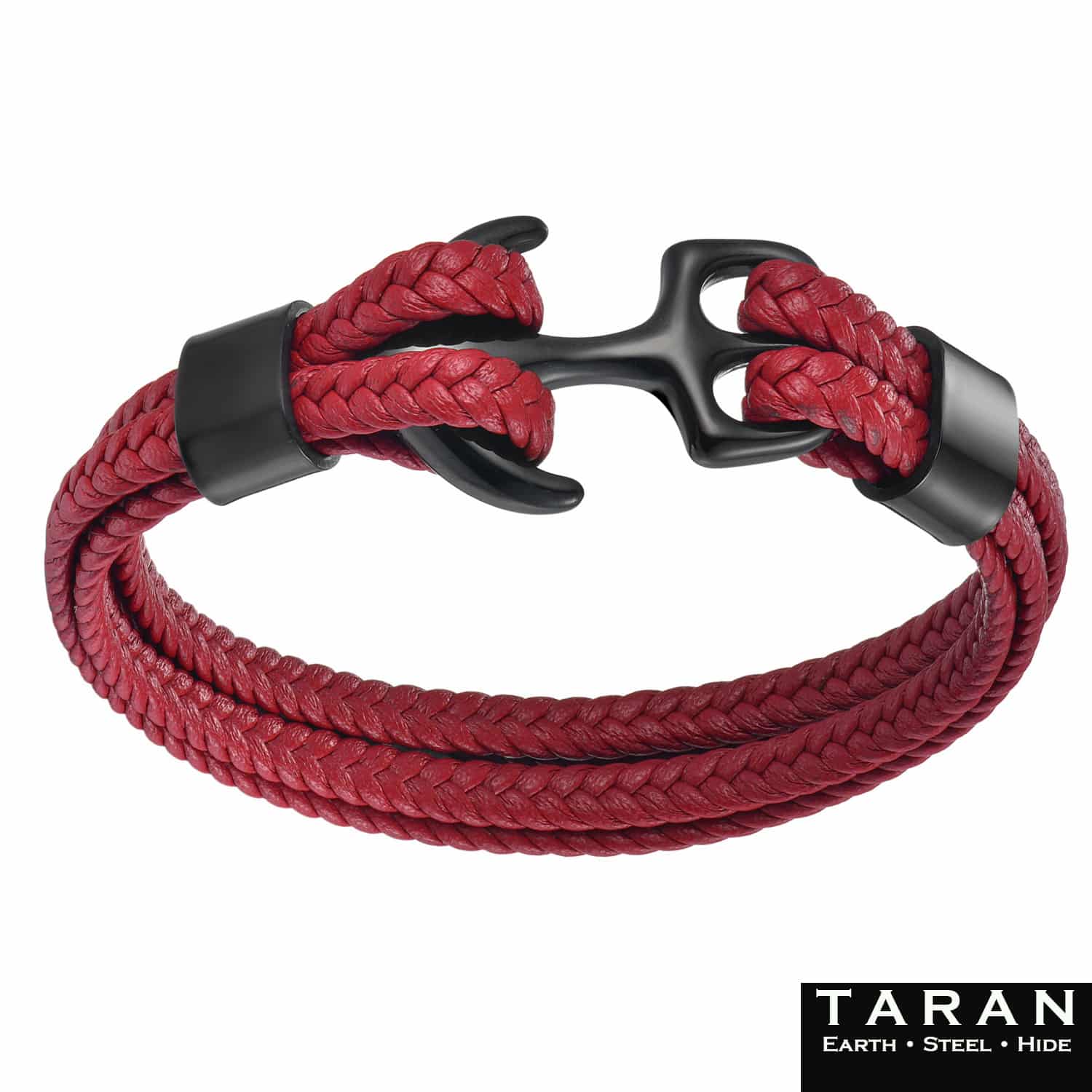 Men's Red Leather Bracelet | Anchor Clasp | Taran - Image 3