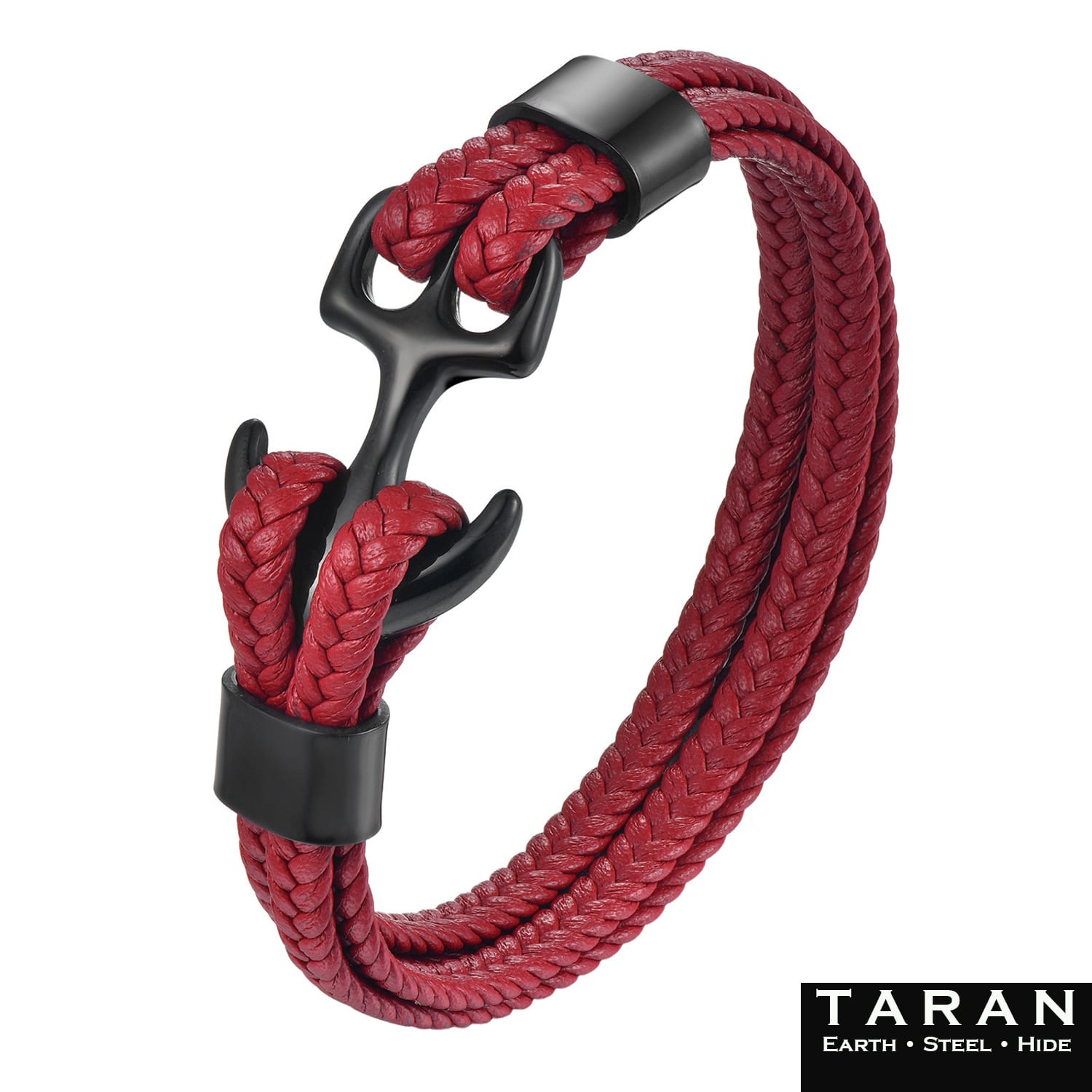 Men's Red Leather Bracelet | Anchor Clasp | Taran - Image 2