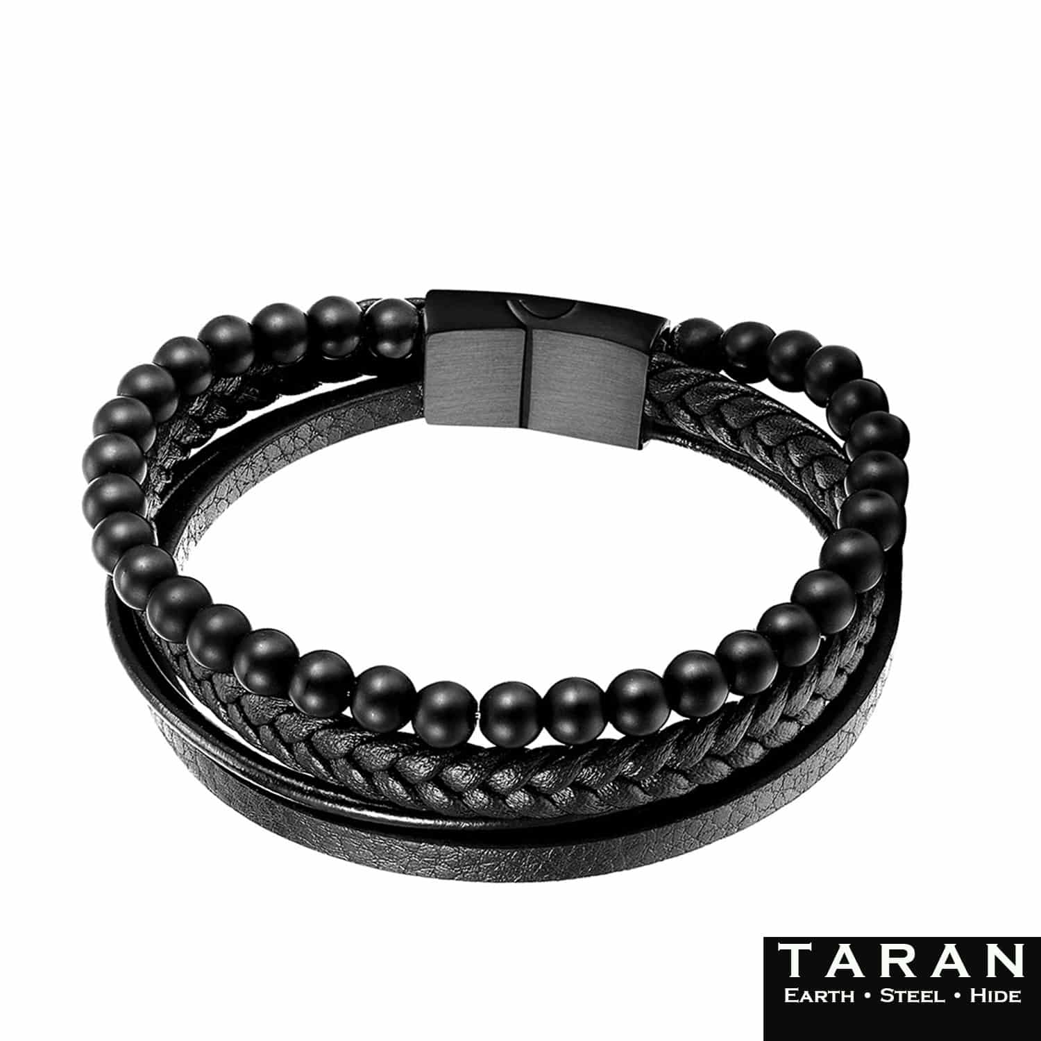 Men's Black Leather Bracelet | Onyx Stone Beads | Taran - Image 4