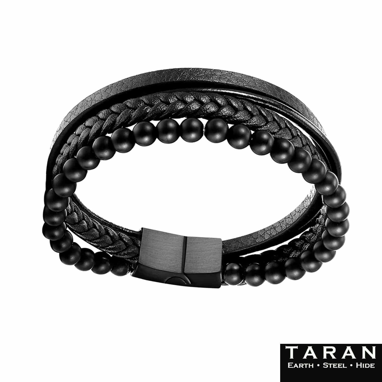 Men's Black Leather Bracelet | Onyx Stone Beads | Taran - Image 3