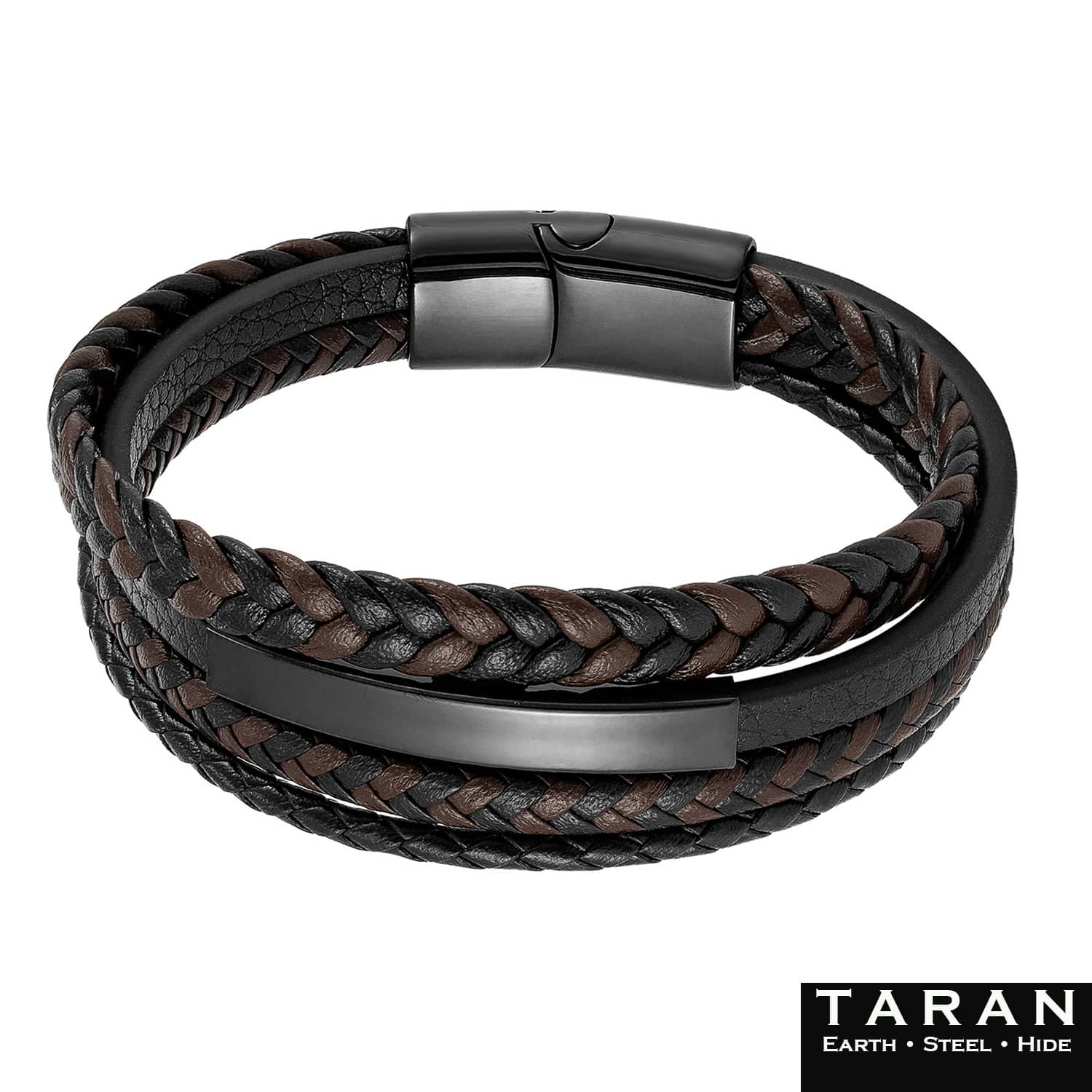 Men's Brown & Black Multi Layer Leather Bracelet | Taran - Image 4