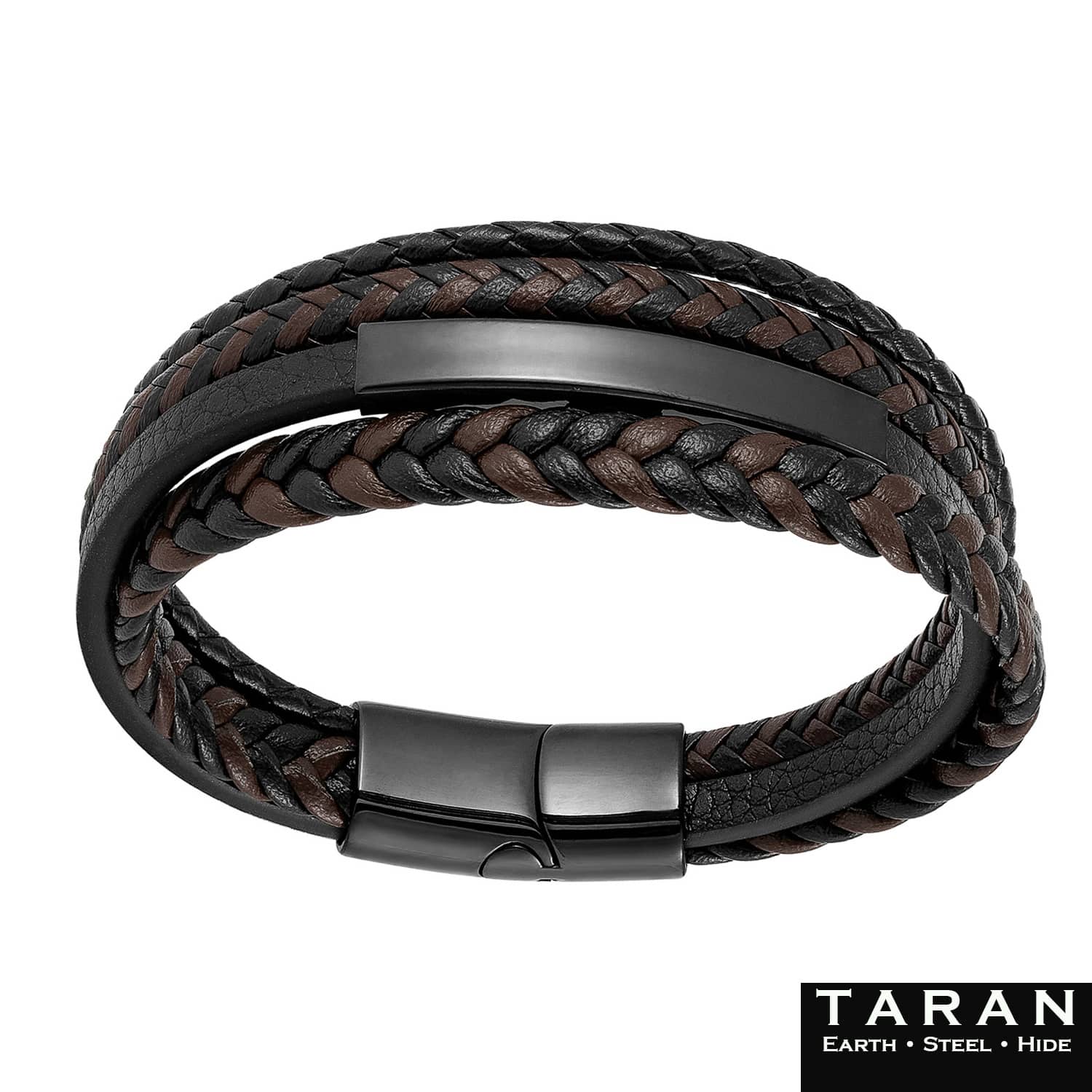 Men's Brown & Black Multi Layer Leather Bracelet | Taran - Image 3