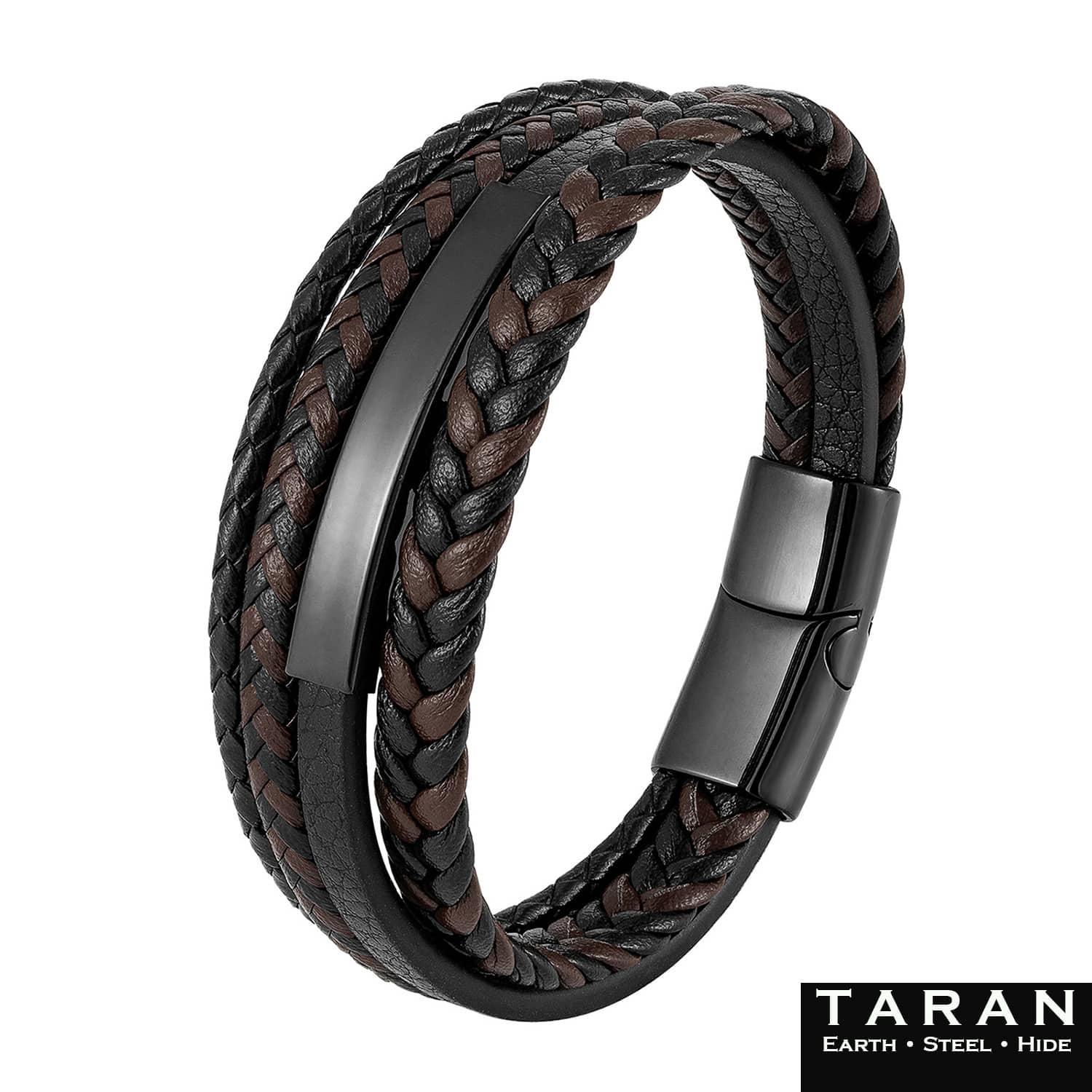 Men's Brown & Black Multi Layer Leather Bracelet | Taran - Image 2