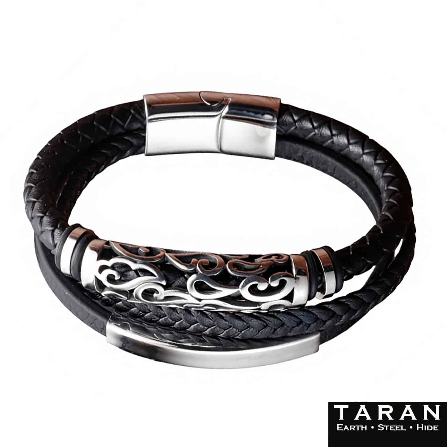 Men's Multi Layer Leather Bracelet | Filigree Charm | Taran - Image 4