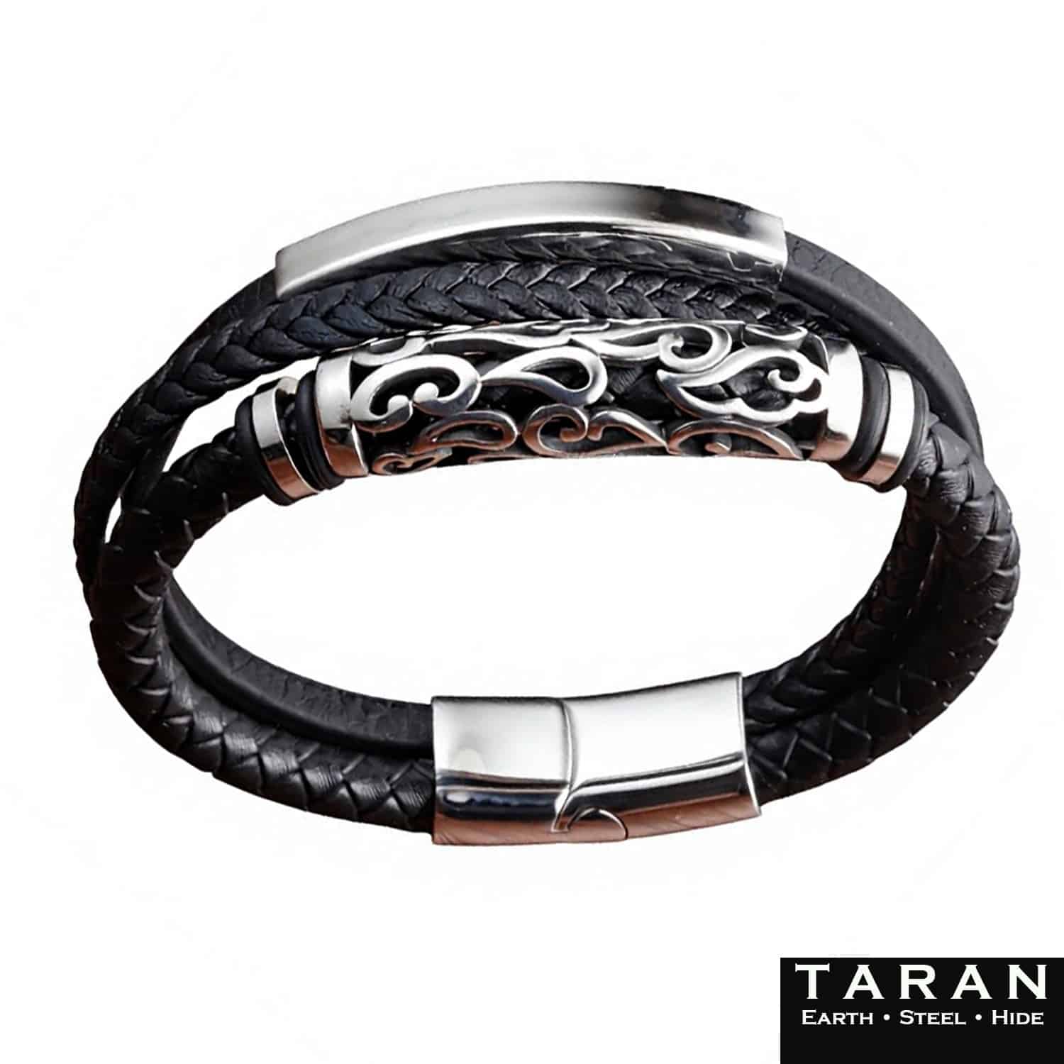 Men's Multi Layer Leather Bracelet | Filigree Charm | Taran - Image 3