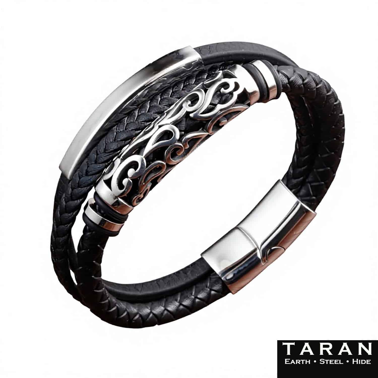 Men's Multi Layer Leather Bracelet | Filigree Charm | Taran - Image 2
