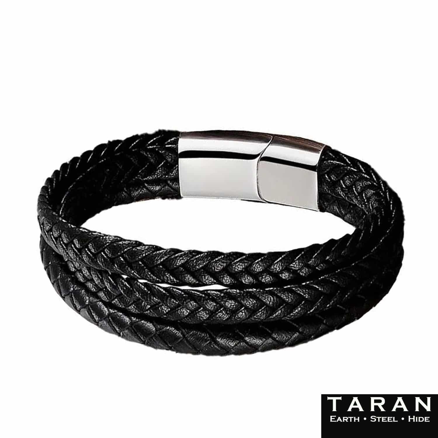 Men's Black Double Layer Leather Bracelet | Taran - Image 4