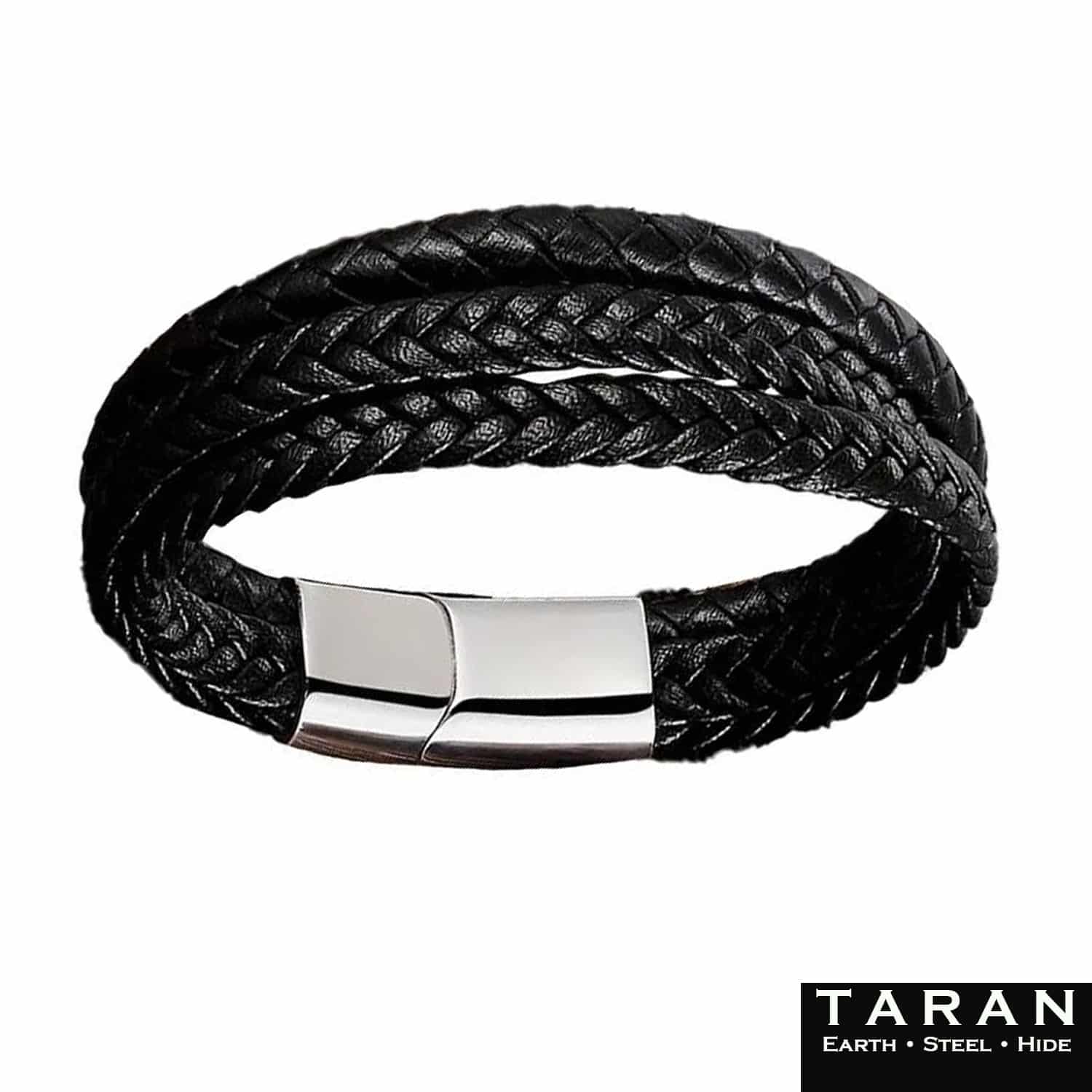Men's Black Double Layer Leather Bracelet | Taran - Image 3
