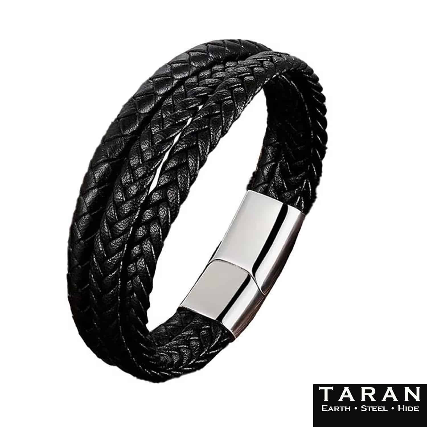 Men's Black Double Layer Leather Bracelet | Taran - Image 2