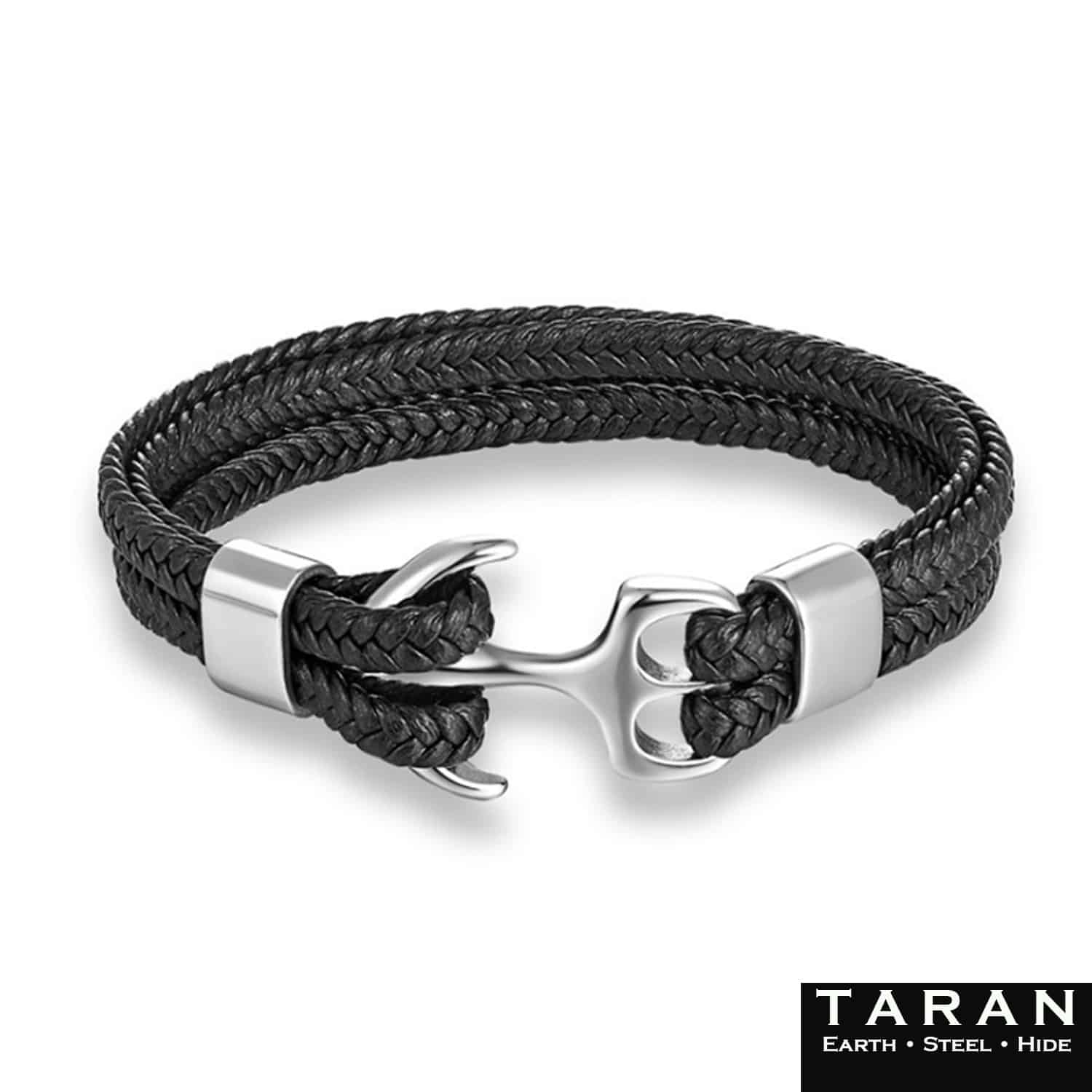 Men's Black Multi Layer Leather Bracelet | Anchor | Taran - Image 3