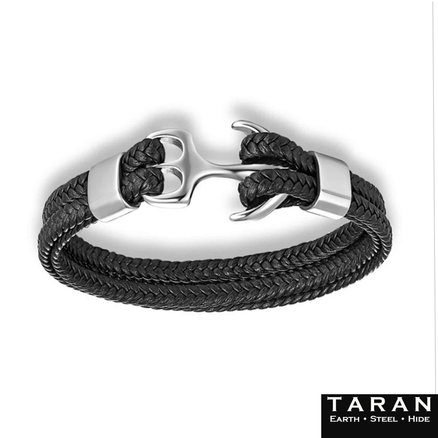 Men's Black Multi Layer Leather Bracelet | Anchor | Taran - Image 4