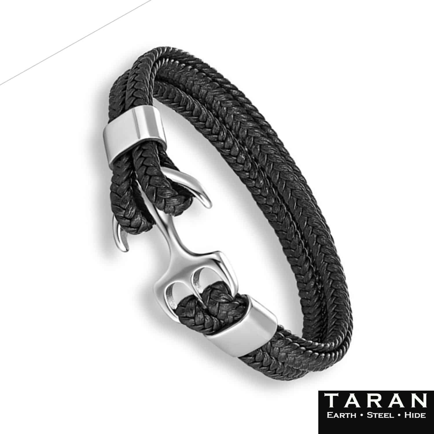 Men's Black Multi Layer Leather Bracelet | Anchor | Taran - Image 2