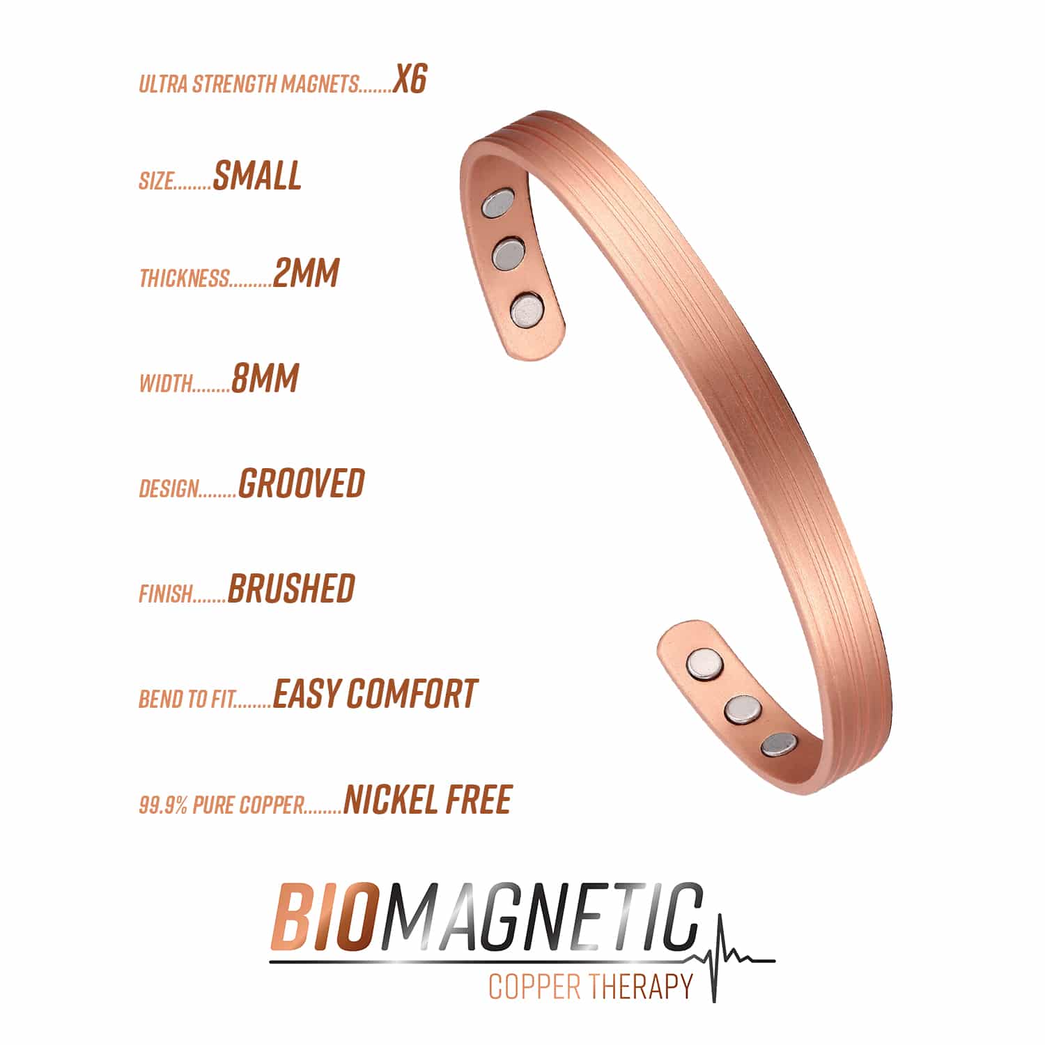 Classic Magnetic Copper Therapy Bracelet for Pain Relief | Small Size - Image 2